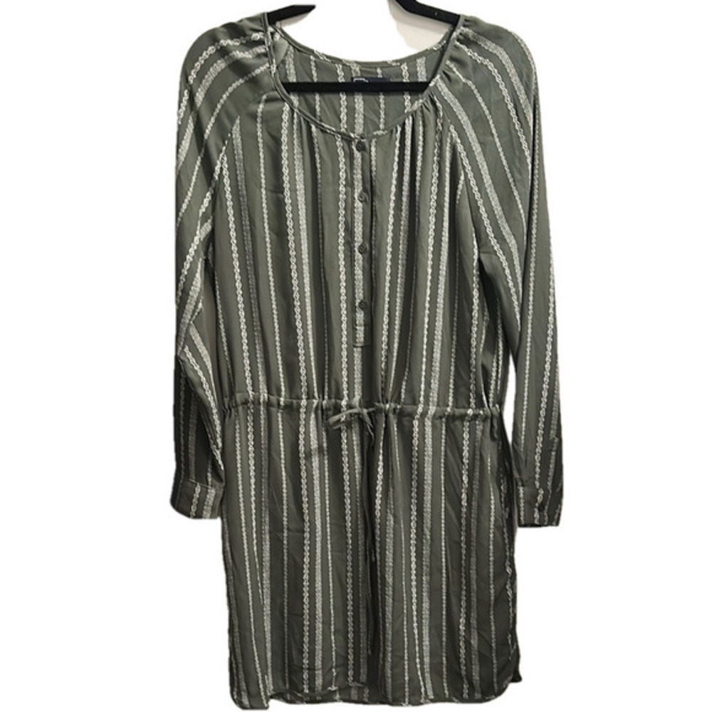 GAP Green and White Ruched Tie Front Sundress